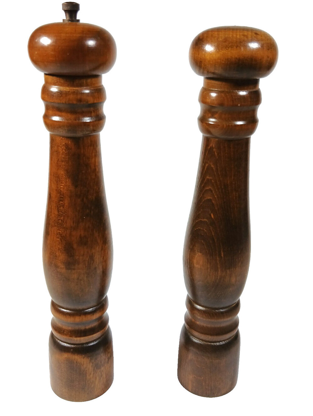 Vtg Wooden Brown Salt Shaker & Pepper Mill Grinder 10" Cabin Farm Kitchen Set